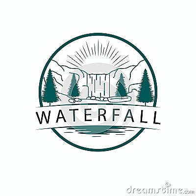 Waterfall colorful logo design. Nature emblem. Wildlife forest logo template. Stock Photo