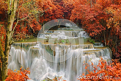 Waterfall in deep rain forest jungle (Huay Mae Kamin Waterfall) Stock Photo