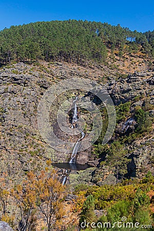 Waterfall of Fisgas de Ermelo in Mondim de Basto Stock Photo