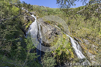 Waterfall in Flam valley in Norway Stock Photo