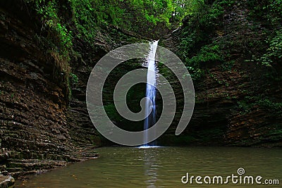 Waterfall in forest autumn view Stock Photo