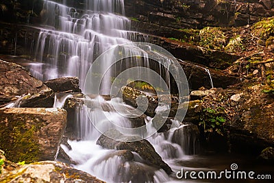 Waterfall in a forest on mountain Stock Photo