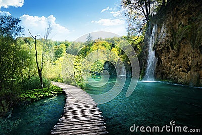 Waterfall in forest, Plitvice, Croatia Stock Photo