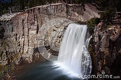 Long exposure of Rainbow falls in Devil`s postpile Stock Photo