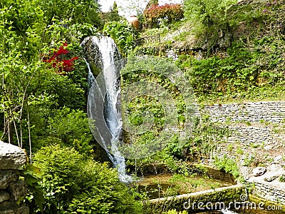 Waterfall in Gardens of Balchik Palace Stock Photo