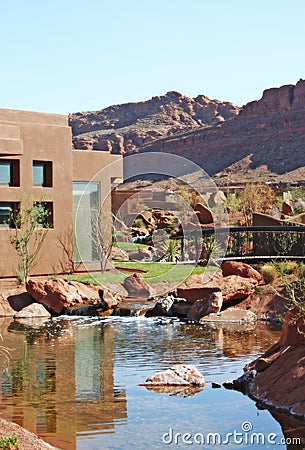 Waterfall gardens in desert Stock Photo