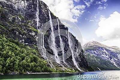 Waterfall of Geiranger fjord Stock Photo
