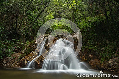 Waterfall at green forest Stock Photo