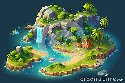 Waterfall island game environment concept Stock Photo