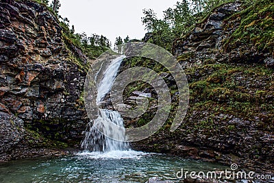 Waterfall in Khibiny Stock Photo