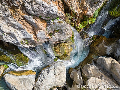 Waterfall in the Kourtaliotiko Gorge on the island of Crete in Greece Stock Photo