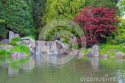 Waterfall by the Lake Stock Photo