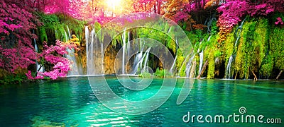 Waterfall landscape of Plitvice Lakes Croatia Stock Photo