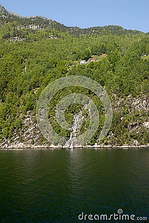 Waterfall in Lysefjord Stock Photo