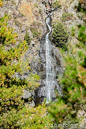 Waterfall of Moles, parish of Canillo, Andorra in autumn. Stock Photo