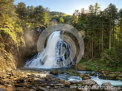 Waterfall with mossy rocks in Golling, Austria Stock Photo