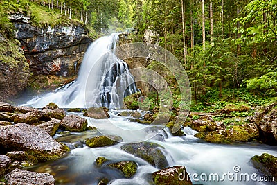 Waterfall with mossy rocks in Golling, Austria Stock Photo