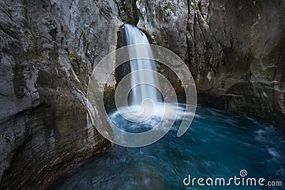 Waterfall in mountain Sapadere canyon in Turkey Stock Photo