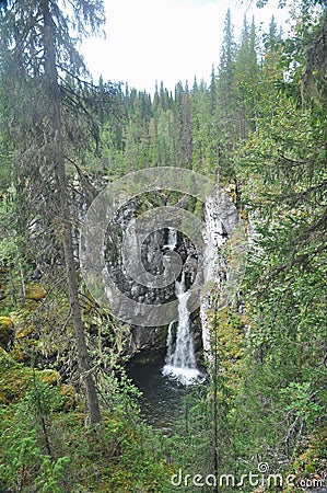 Waterfall in the national Park Yugyd VA. Stock Photo