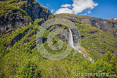 Waterfall near the Flam village in Norway Stock Photo
