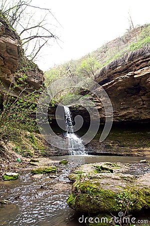 Waterfall near the rock monastery Saharna village, Republic of M Stock Photo