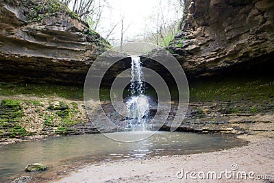 Waterfall near the rock monastery Saharna village, Republic of M Stock Photo