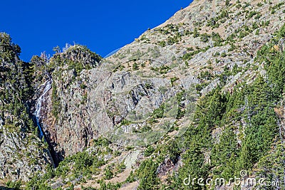 Waterfall in Parc Natural Comunal de les Valls del Comapedrosa national park in Andor Stock Photo