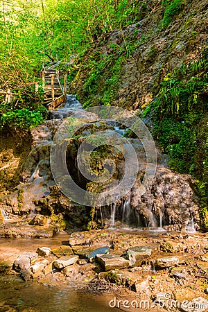 Waterfall in park Berendeyevo Tsarstvo, Sochi, Russia Stock Photo