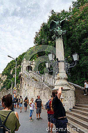 Waterfall park mountain statue stone in Budapest, Hungary. Editorial Stock Photo