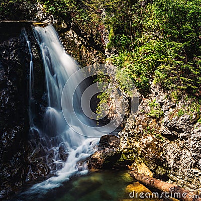 Waterfall on the Radovna River in Vintgar Gorge Stock Photo