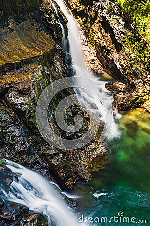 Waterfall on the Radovna River in Vintgar Gorge Stock Photo