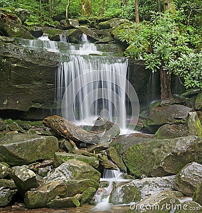 Waterfall on Rainbow Falls Trail, Great Smoky Mountains National Park Stock Photo