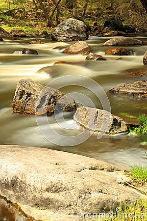 Waterfall on the River Mountain Tikich. Stock Photo