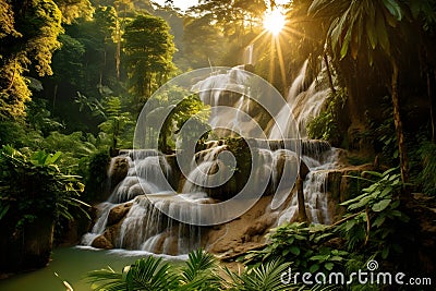 A waterfall is a river or other body of water’s steep fall Stock Photo