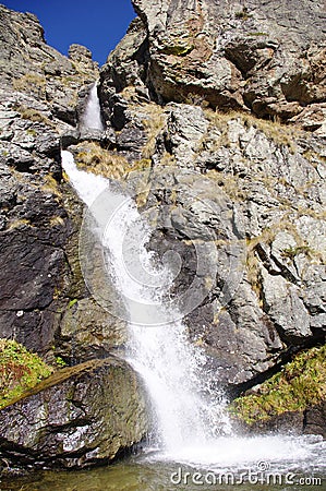 Waterfall on rural river, Bulgaria Stock Photo