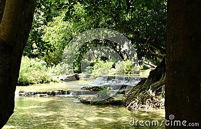 Waterfall in seven little girl national park travel location in Thailand Stock Photo