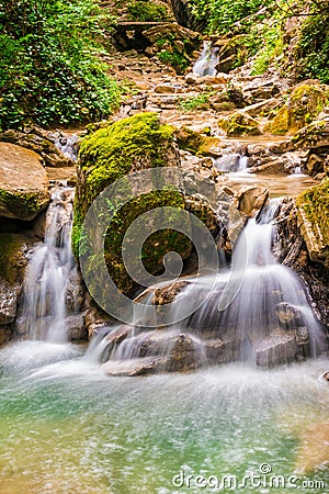 Waterfall in ravine Chudo-Krasotka, Sochi, Russia Stock Photo