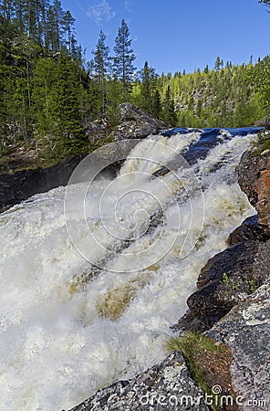 Waterfall Small Yaniskengas on Kutsayoki river. Murmansk region Stock Photo