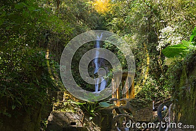 waterfall in surreal architecture, fantastic landscape, beautiful old castle, beautiful structures, jungle and waterfalls in the Editorial Stock Photo