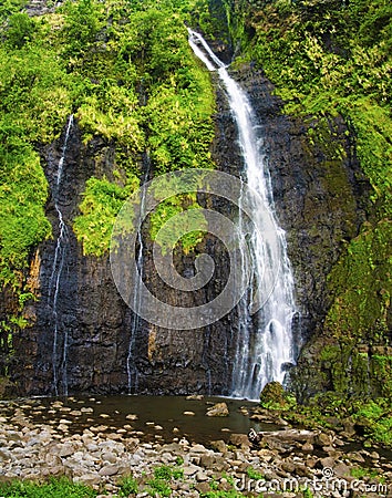 Waterfall on Tahiti Stock Photo