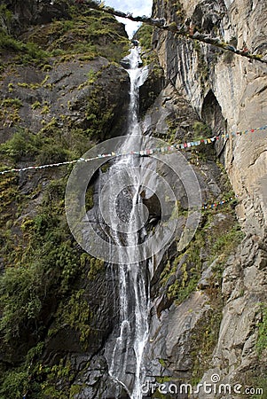 Waterfall, Takthsang Goemba, Bhutan Stock Photo