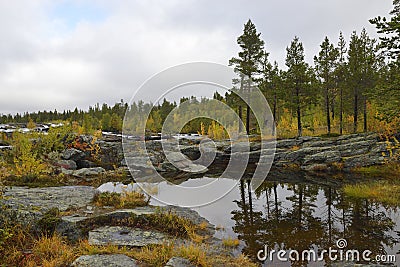 Waterfall Trappstegsforsen in North Sweden near Vilhelmina Stock Photo