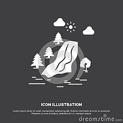 waterfall, tree, pain, clouds, nature Icon. glyph vector symbol for UI and UX, website or mobile application Vector Illustration