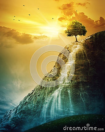 Waterfall tree Stock Photo