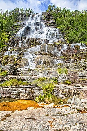 Waterfall Tvindefossen, Norway. Stock Photo
