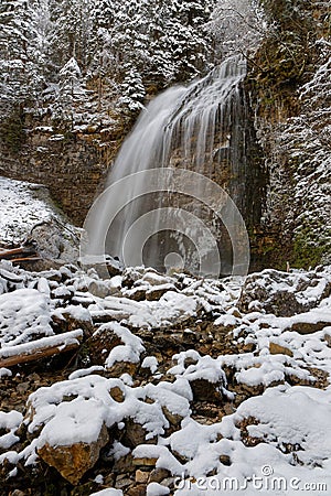 Waterfall under the snow Stock Photo