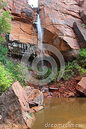 Waterfall, Upper Emerald Pool, Zion National Park Stock Photo