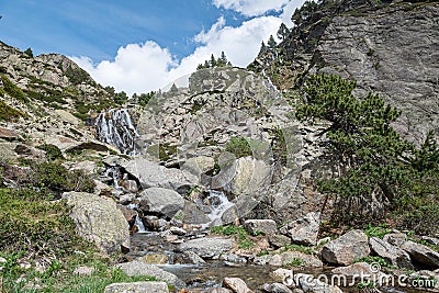 Waterfall in the Vall de Incles in Andorra in spring 2022 Stock Photo