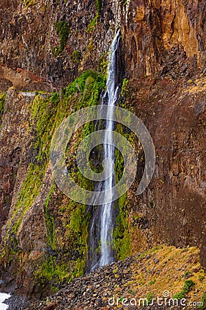 Waterfall Veu da Noiva Bride`s veil - Madeira Portugal Stock Photo