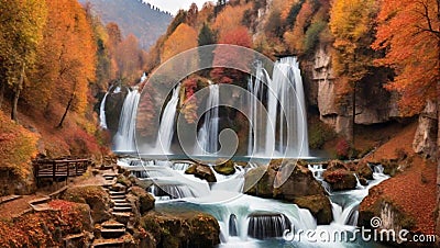 Waterfall view in autumn Stock Photo